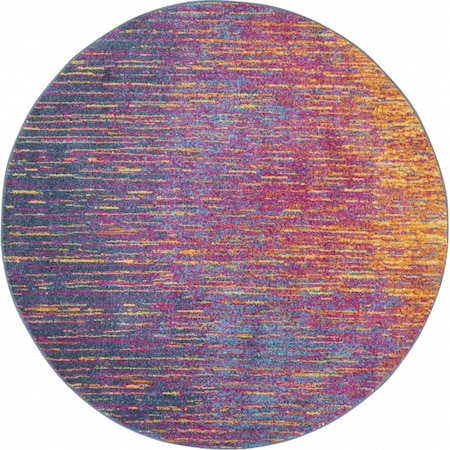 Homeroots 5 ft. Round Rainbow Abstract Striations Area Rug 385275